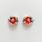 和  flower half ball 花パールイヤリング