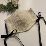 ♡ニット♡ リボン　ケーブルニット　白　立体マスク　モコモコ　　レース　ロングリボン