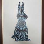 切り絵色紙　うさぎ　曼陀羅柄（空色）