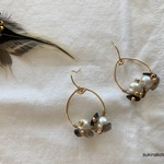 モリオンとパールのフープピアス（イヤリングへ変更可）