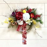 No.wreath-15271★お正月しめ縄リース　20-(22)　ダリア&オンシジューム　50x45cm・アートフラワー/造花リース/しめ縄/しめ飾り/正月飾り