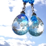 雲レジン☆凍てつく海と高いお空☆深い青空☆空たまご①☆ピアス