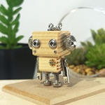 ロボットチャーム ウッド×メタル ナチュラル×シルバー 木製キーホルダー