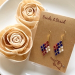 【再販】デリカビーズピアス/イヤリング　ひし形チェック(赤×青)