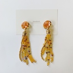  12/28 22:00〜販売 ヴィンテージ   ボタン オレンジ ビーズタッセル   ピアス イヤリング