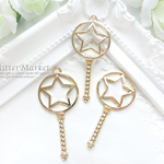 3個セット☆レジン加工台座　スターステッキ　　星キー　チャーム