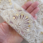 【80㎝カット済み】チュール刺繍リボン  ホワイト×ゴールドフラワースパンコール