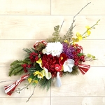 No.wreath-15275★お正月しめ縄リース　20-(26) ダリア&干支タッセル　45x45cm・アートフラワー/造花リース/しめ縄/しめ飾り/正月飾り