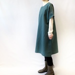 ハーフリネンのポンチョ。ティールグリーン。М・Ｌ【受注製作】