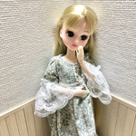 リカちゃん　袖レースロングドレス　オリーブ