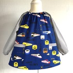 販売2☆長袖スモック・新幹線ドクターイエロー🚄×ネイビーストライプ(110size)