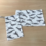 サイズはオプションから【給食2点セット】白 生成 くじら柄 クジラ 鯨 🐋 ランチョンマット コップ袋 男の子 小学校 オックス