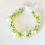 エメラルドグリーン×ホワイト ♡ベビー キッズ ♡花冠 