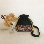 2WAY インド刺繍ブラックドット　巾着ショルダーバッグ
