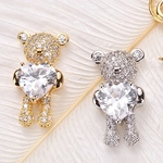 バラ売りOK🧸No.L6、ハートストーンテディベア、シルバー、2個組、520円