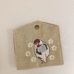 【再販】シルバー文鳥さんのマスクケース　オリジナルミシン刺繍