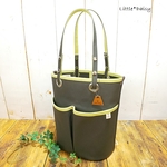 【wa様専用】№1299 倉敷帆布 縦長ラウンドトートＬ～ダークカーキ×ピスタチオ