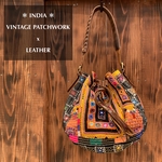 カッチ刺繍　巾着トートバッグ#5 ヴィンテージミラーワーク古布パッチワーク◆kuchi vintage bag 民族衣装 パーツ