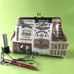 コーヒー柄  USAコットン 化粧ポーチ プチギフト など　マチ付き 可愛い がま口ポーチ プレゼント交換