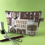 コーヒー柄 化粧ポーチ マスク入れ プチギフト など  USAコットン マチ付き 可愛い ファスナーポーチ プレゼント交換