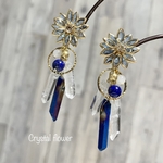 クリスタル フラワー天然石とリングピアスorイヤリング(ブルー×クリア)(パーツ変更)大ぶり青透明白花氷雪・着物