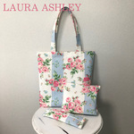 限定1点★LAURA ASHLEY A4トート・ポーチ・ペンケース3点セット バンチェットローズ柄 サックスブルー×ホワイト