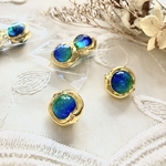 とっても美しい✨✨グラデーション　クリスタルガラス　ビーズ　ブルーグリーン　ゴールド　ロンデルビーズ　約15mm  2個入り