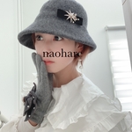 新作　3点限定 帽子　冬　レディース　ウール帽子　リボン　ビジュー　ベルベットリボン　ベロアリボン　大人エレガント　グレー　美人見え　防寒