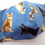 綿100％さらし布のフィルター入り布マスク（リアルキャット×デニムブルー）