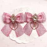 リボンカラー＆レースカラー変更可能♡ 大きめ♡ リボンヘアピン♡ ヘアクリップ♡ 量産型♡ クリアビジュー♡ ハートチャーム付き♡