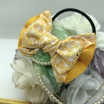 新春special♡限定1点♡カナリヤyellow×White麻の葉柄♡扇子みたいなリボンのヘアゴム 