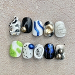 ネイルチップ　丑年　牛年　ニュアンス　ミラーネイル