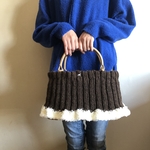 2way.あったかニットのオーバルかごバッグ♪ベージュ☆焦げ茶色☆受注製作です。