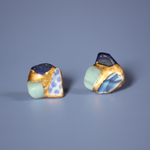 金継ぎｘ天然石ピアス（シー陶器、シーグラス、アマゾナイト)
