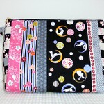 ◆Japanesque◆和柄◆桜・うさぎ黒白市松×黒白ボーダー◆25㎝幅ファスナーポーチ