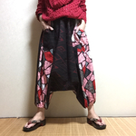 着物リメイク 一点物のサルエルパンツ パッチワーク柄