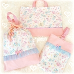 キャンディベア♡ゆめかわ♡フリル レッスンバッグ セット☆入園グッズ・入学セット 女の子 お着替え袋 上履き入れ オーダー テディベア柄 ベア柄 パステル 入園入学セット
