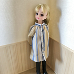 リカちゃん　ラグラン袖ギャザーワンピース　ストライプ