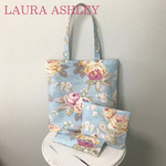 限定1点★LAURA ASHLEY A4トートバッグ・ポーチ・ペンケース3点セット バラ柄 サックスブルー