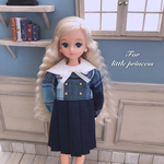 水色チェックワンピ①リカちゃん♡ブライス