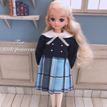水色チェックワンピ②リカちゃん♡ブライス