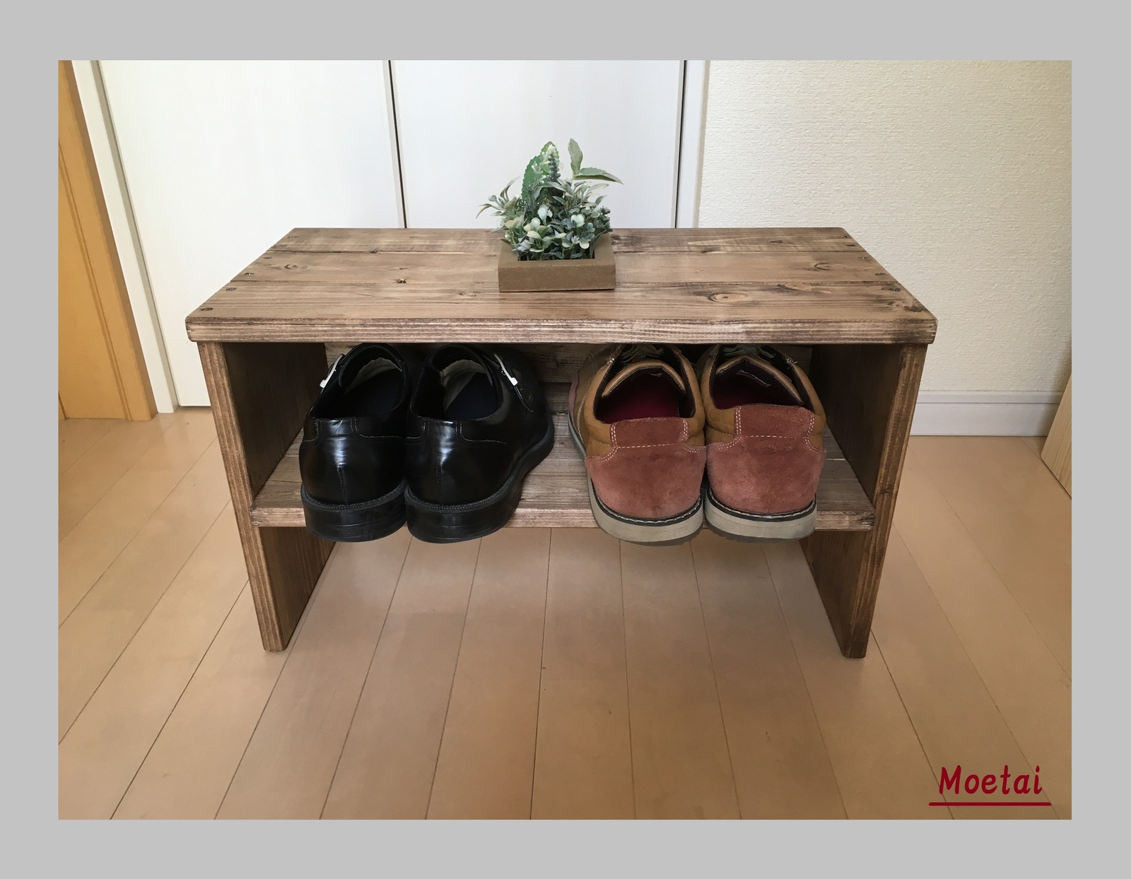 アイアン脚×無垢板 シューズラック ハンドメイド オープンラック シューズラック（下駄箱） 杉無垢材 アイアン脚