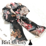 ♥百花繚乱💐さらにもこもこ✨ふわもこ🎀リボン付きシフォンシュシュ❤(×ブラック)