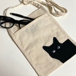 コットンミニサコッシュ　のぞき黒猫