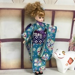 　新春　着物　⑺  ターコイズブルー系　　ブライス、リカちゃん