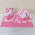 春色🌸ランチ3点セット　お弁当袋＆ランチマット＆きんちゃく袋小・コップ入れ　ちょうちょ　リボン　　新学期準備