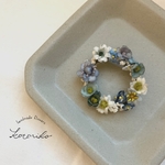 水色と白い小花のリースブローチ⚘