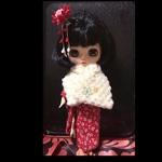 ブライスサイズ ドール服  着物 晴れ着日和 ⑤（赤/白桜柄）