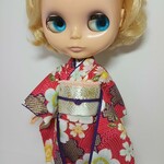 ブライス 着物 振袖 リカちゃん着物 振袖  赤 波に桜