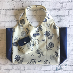 再販★ナイロンエコバッグ　北欧刺繍風花柄(オフホワイト×ネイビー)Lサイズ